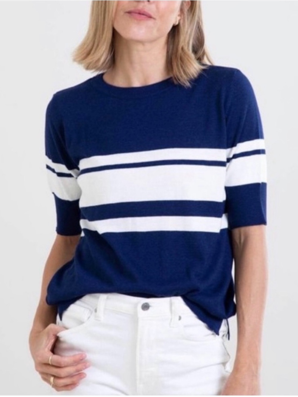 MERSEA COURT SHORT SLEEVE STRIPED SWEATER, SIZE S. - Picture 2 of 12
